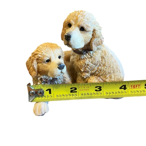 Figurine Paw Prints Golden Retriever Puppy Pair, Hand Painted Ceramic - Picture 8 of 9